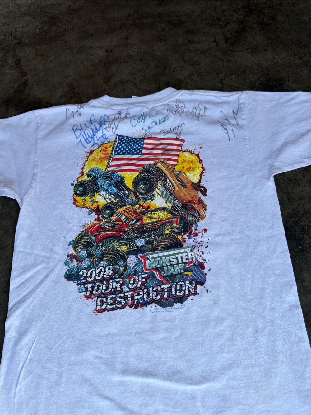 Autographed Lot Monster Jam 2008 US Tour Of Destruction White Crewneck Kids Tee